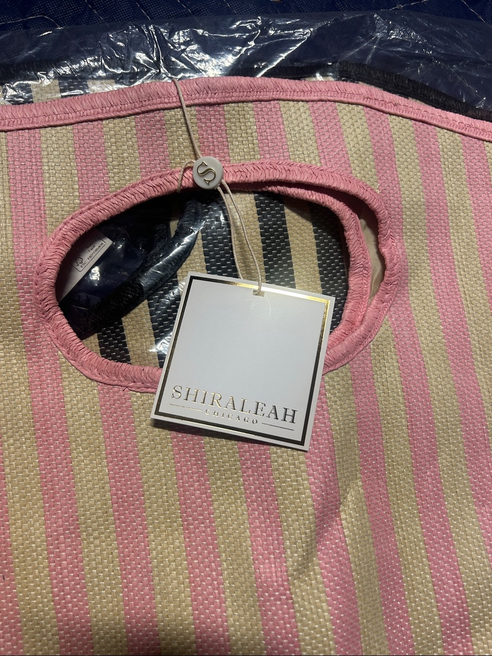 2 Striped Pink & Cream Tote Bags - Picture 8 of 9